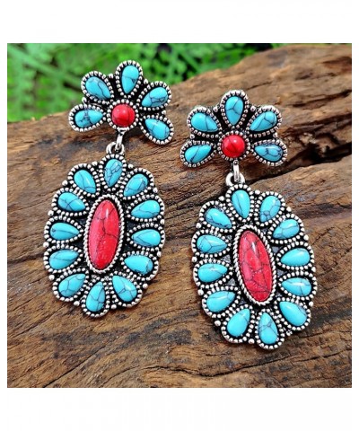 Turquoise Bohemian Dangle Metal Large Oval Earrings Statement Teardrop Earrings Western Earrings For Women Girls Red Green $4...