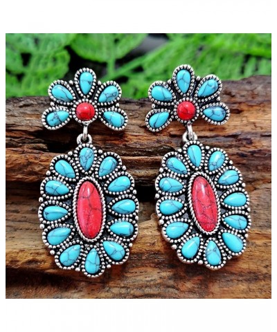 Turquoise Bohemian Dangle Metal Large Oval Earrings Statement Teardrop Earrings Western Earrings For Women Girls Red Green $4...