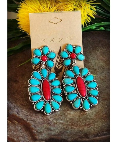 Turquoise Bohemian Dangle Metal Large Oval Earrings Statement Teardrop Earrings Western Earrings For Women Girls Red Green $4...