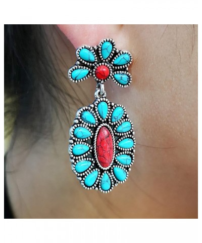 Turquoise Bohemian Dangle Metal Large Oval Earrings Statement Teardrop Earrings Western Earrings For Women Girls Red Green $4...