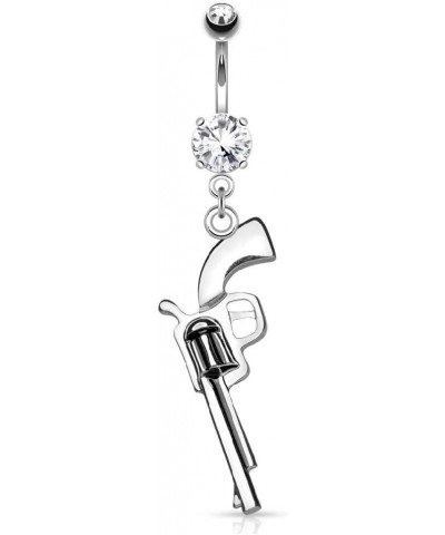 14GA 316L Stainless Steel Prong Set CZ Crystal Gun Dangling Belly Button Ring Silver Tone $10.02 Body Jewelry