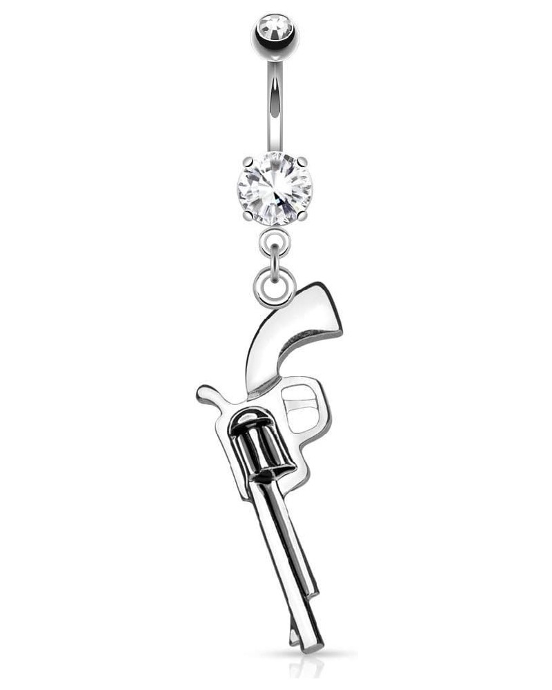 14GA 316L Stainless Steel Prong Set CZ Crystal Gun Dangling Belly Button Ring Silver Tone $10.02 Body Jewelry