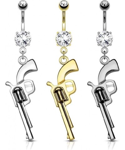 14GA 316L Stainless Steel Prong Set CZ Crystal Gun Dangling Belly Button Ring Silver Tone $10.02 Body Jewelry