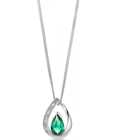 Teardrop Pear 14K Gold Pendant Birthstone Necklace with 925 Sterling Silver Chain - Genuine Diamond Inlay Pendant Necklace fo...