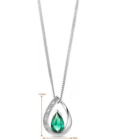 Teardrop Pear 14K Gold Pendant Birthstone Necklace with 925 Sterling Silver Chain - Genuine Diamond Inlay Pendant Necklace fo...