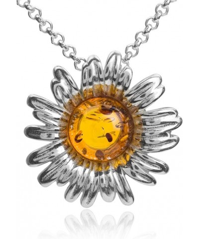 Amber Sterling Silver Daisy Earrings Slider Pendant Necklace Set Chain 18 Inches $27.50 Jewelry Sets