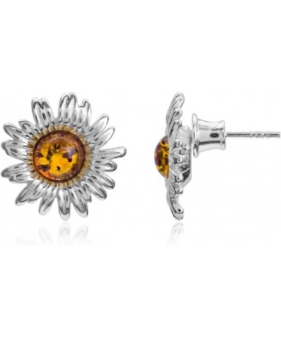 Amber Sterling Silver Daisy Earrings Slider Pendant Necklace Set Chain 18 Inches $27.50 Jewelry Sets