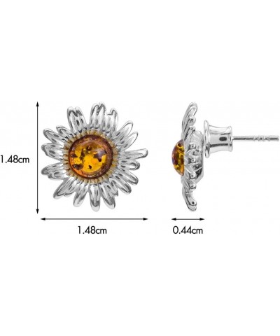 Amber Sterling Silver Daisy Earrings Slider Pendant Necklace Set Chain 18 Inches $27.50 Jewelry Sets