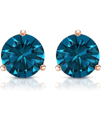 1/2 to 4 Carat Blue Lab Grown Diamond Elegant Round Stud Earrings for Women in 14k Gold (0.50 to 4.00 cttw) 3-Prong Martini S...