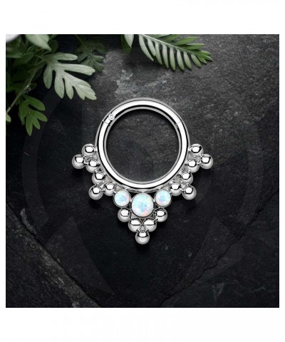 Premium Body Jewelry - Titanium Hinged Segment Ring with Three Bezel Set and Beads - 16G - Septum Cartilage Helix Tragus Conc...