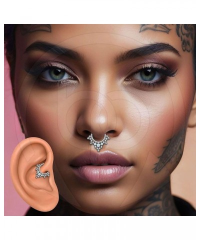 Premium Body Jewelry - Titanium Hinged Segment Ring with Three Bezel Set and Beads - 16G - Septum Cartilage Helix Tragus Conc...