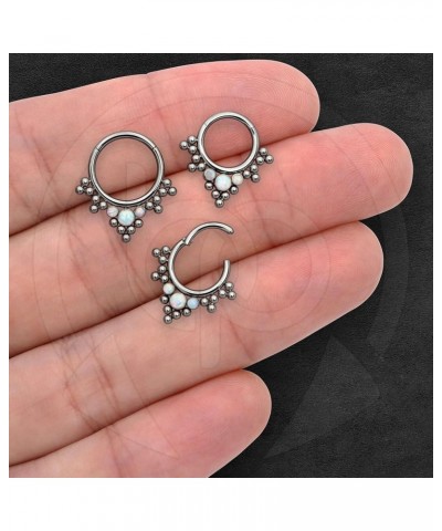 Premium Body Jewelry - Titanium Hinged Segment Ring with Three Bezel Set and Beads - 16G - Septum Cartilage Helix Tragus Conc...