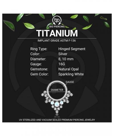 Premium Body Jewelry - Titanium Hinged Segment Ring with Three Bezel Set and Beads - 16G - Septum Cartilage Helix Tragus Conc...