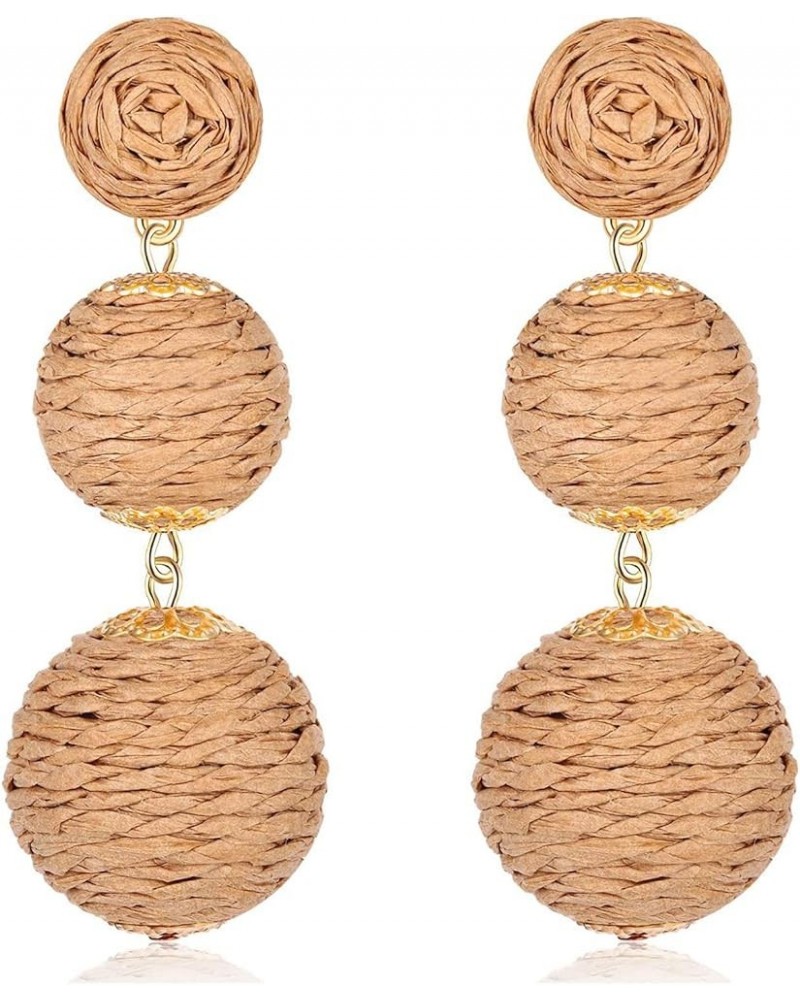 Rattan Earrings for Women Handmade Rattan Ball Dangle Earrings Boho Retro Woven Straw Wicker Raffia Earrings Summer Beach Ear...