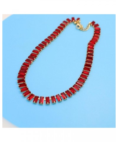 Crystal Rhinestone Gemstone Choker Collar Necklace for Women Sparkly Colorful Emerald Neck Chain Statement Necklace Gem red $...