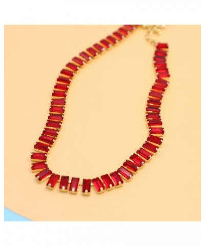 Crystal Rhinestone Gemstone Choker Collar Necklace for Women Sparkly Colorful Emerald Neck Chain Statement Necklace Gem red $...