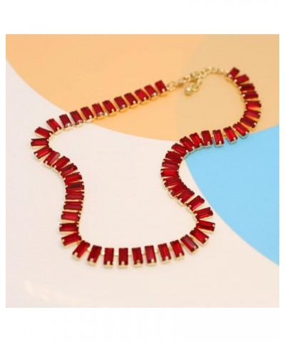 Crystal Rhinestone Gemstone Choker Collar Necklace for Women Sparkly Colorful Emerald Neck Chain Statement Necklace Gem red $...