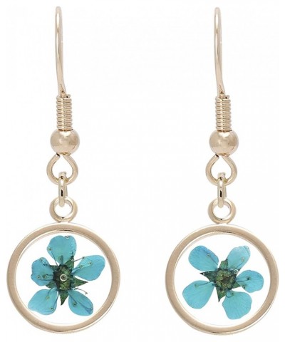Pressed Flower Yellow Gold Plated Circle Dangle Drop Earrings TURQUOISE $11.39 Earrings