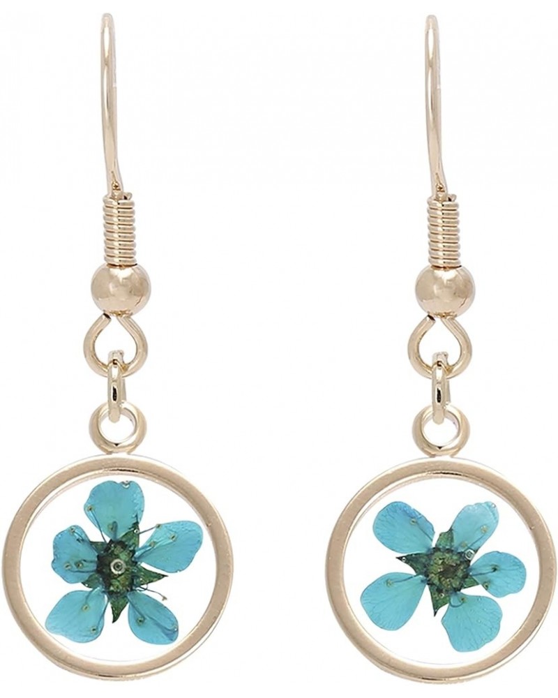 Pressed Flower Yellow Gold Plated Circle Dangle Drop Earrings TURQUOISE $11.39 Earrings