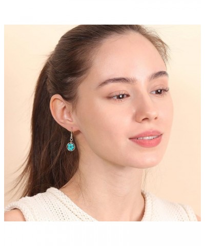 Pressed Flower Yellow Gold Plated Circle Dangle Drop Earrings TURQUOISE $11.39 Earrings