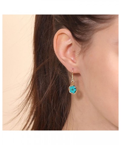 Pressed Flower Yellow Gold Plated Circle Dangle Drop Earrings TURQUOISE $11.39 Earrings