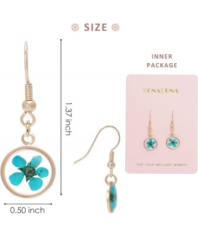 Pressed Flower Yellow Gold Plated Circle Dangle Drop Earrings TURQUOISE $11.39 Earrings