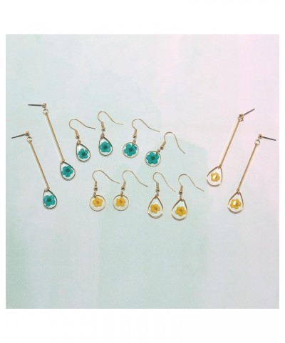 Pressed Flower Yellow Gold Plated Circle Dangle Drop Earrings TURQUOISE $11.39 Earrings