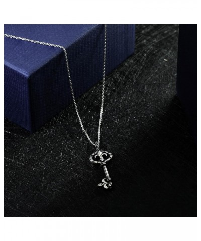 Key and Fleur De Lis Sterling Silver Pendant Necklace | Classic Sterling Silver Necklace for Women | Vintage Nature Long Neck...