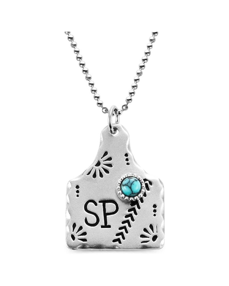 Custpm Retro Bohemian Style Turquoise Neckalce 925 Sterling Silver Vintage Personalized Initial Pendant Neckalce Gemstone Jew...