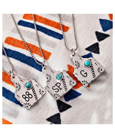 Custpm Retro Bohemian Style Turquoise Neckalce 925 Sterling Silver Vintage Personalized Initial Pendant Neckalce Gemstone Jew...