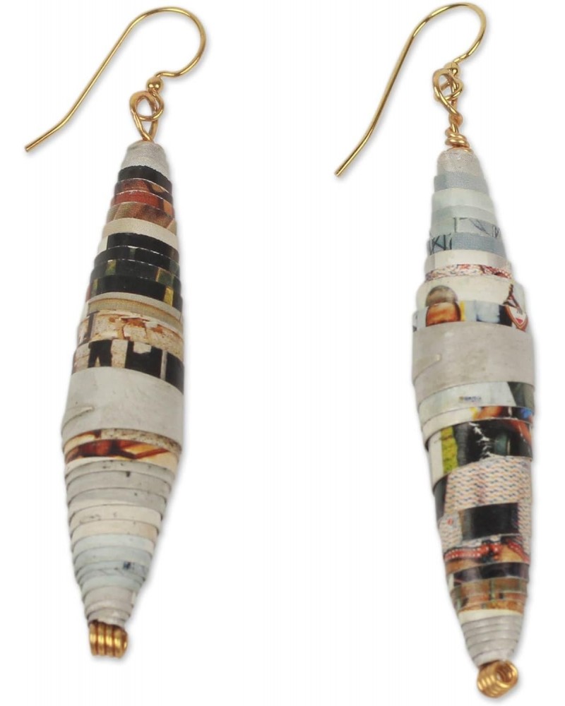 Handmade .925 Sterling Silver Recycled Paper Dangle Earrings Brass No Stone Beaded Ghana Friendly [3.1 in L x 0.5 in W] 'Colo...