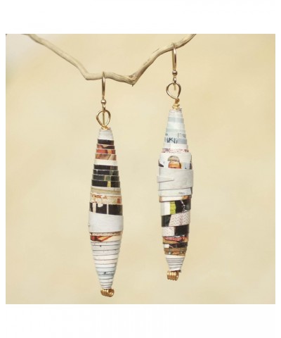 Handmade .925 Sterling Silver Recycled Paper Dangle Earrings Brass No Stone Beaded Ghana Friendly [3.1 in L x 0.5 in W] 'Colo...