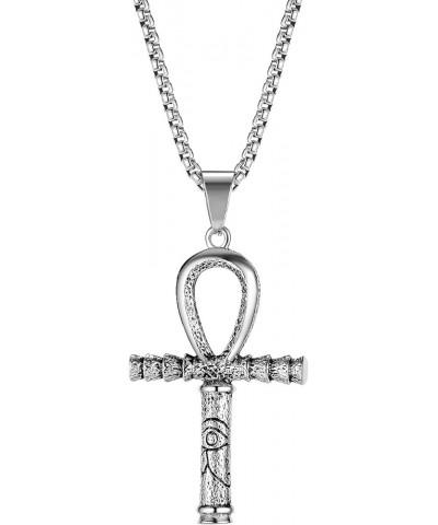 3Aries Jewelry Stainless Steel Eye of Horus Ankh Cross Pendant Necklace for Men Women Silver $8.40 Necklaces