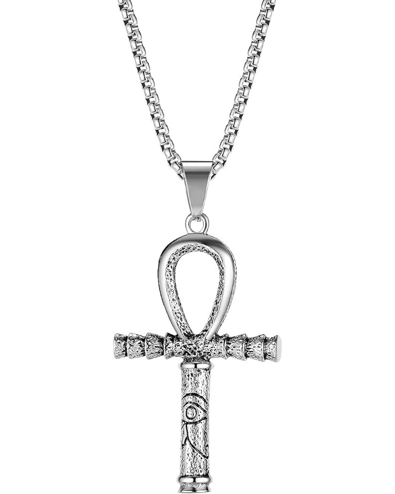 3Aries Jewelry Stainless Steel Eye of Horus Ankh Cross Pendant Necklace for Men Women Silver $8.40 Necklaces