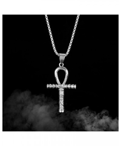 3Aries Jewelry Stainless Steel Eye of Horus Ankh Cross Pendant Necklace for Men Women Silver $8.40 Necklaces