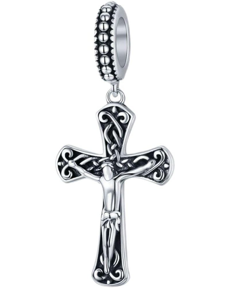 Family Animal Cross Charm 925 Sterling Silver Openwork Bead for Charm Bracelets and Necklaces with 5A Cubic Zirconia, Birthda...