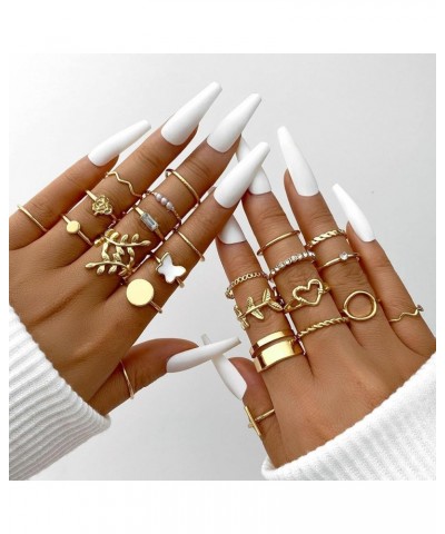 Gold Stackable Rings for Teen Girl Crystal Rhinestone Knuckle Joint Finger Kunckle Rings Sets Boho Cute Rings for Women Adjus...