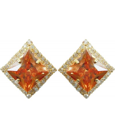 18k Gold Plated Multicolor Square Zircon White Crystal Omega Back Stud Earrings Orange $9.71 Earrings