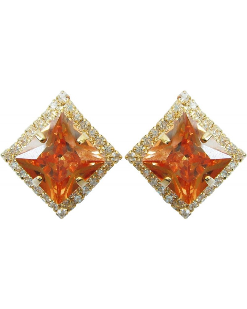 18k Gold Plated Multicolor Square Zircon White Crystal Omega Back Stud Earrings Orange $9.71 Earrings