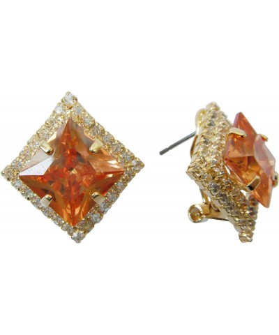 18k Gold Plated Multicolor Square Zircon White Crystal Omega Back Stud Earrings Orange $9.71 Earrings