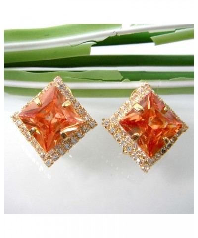 18k Gold Plated Multicolor Square Zircon White Crystal Omega Back Stud Earrings Orange $9.71 Earrings