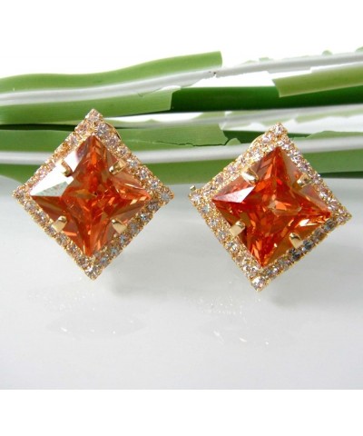 18k Gold Plated Multicolor Square Zircon White Crystal Omega Back Stud Earrings Orange $9.71 Earrings