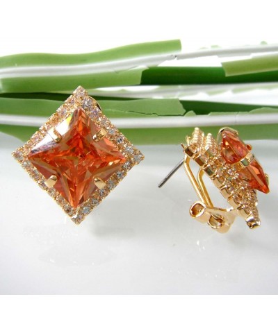 18k Gold Plated Multicolor Square Zircon White Crystal Omega Back Stud Earrings Orange $9.71 Earrings