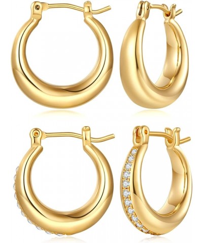 Gold Plated Huggie Hoop Earrings for Women Square Round Thick Hoop Earrings Jewelry Gift Gold-2 Pairs $12.23 Earrings