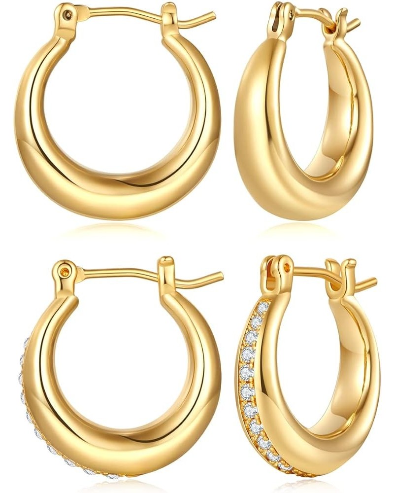 Gold Plated Huggie Hoop Earrings for Women Square Round Thick Hoop Earrings Jewelry Gift Gold-2 Pairs $12.23 Earrings