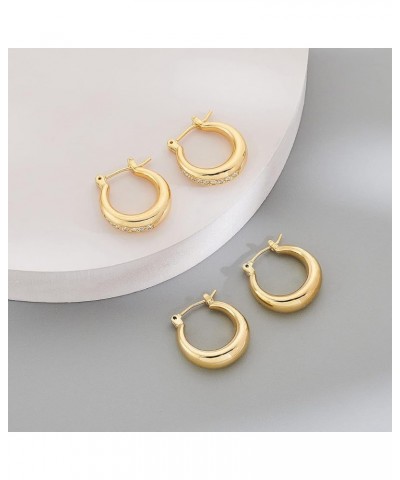 Gold Plated Huggie Hoop Earrings for Women Square Round Thick Hoop Earrings Jewelry Gift Gold-2 Pairs $12.23 Earrings