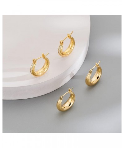 Gold Plated Huggie Hoop Earrings for Women Square Round Thick Hoop Earrings Jewelry Gift Gold-2 Pairs $12.23 Earrings