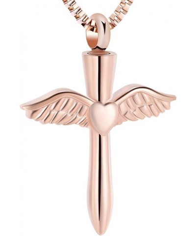 Cremation Jewelry Angel Wings Cross Urn Necklace for Ashes Stainless Steel Keepsake Memorial Pendant Necklace Rose Gold $11.4...