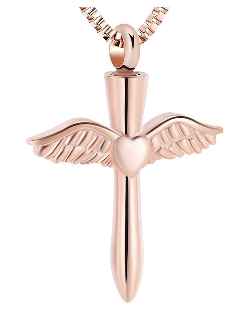 Cremation Jewelry Angel Wings Cross Urn Necklace for Ashes Stainless Steel Keepsake Memorial Pendant Necklace Rose Gold $11.4...