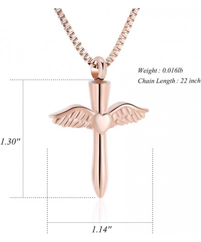 Cremation Jewelry Angel Wings Cross Urn Necklace for Ashes Stainless Steel Keepsake Memorial Pendant Necklace Rose Gold $11.4...